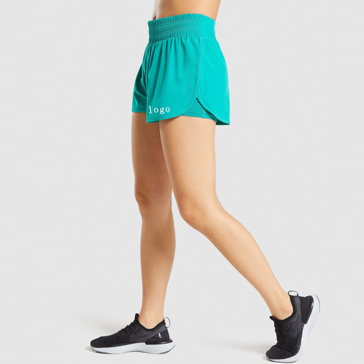 Best Sell Custom Logo Polyester Athletic Elastic Waist Women 2 In 1 Sports Gym Shorts detail pictures