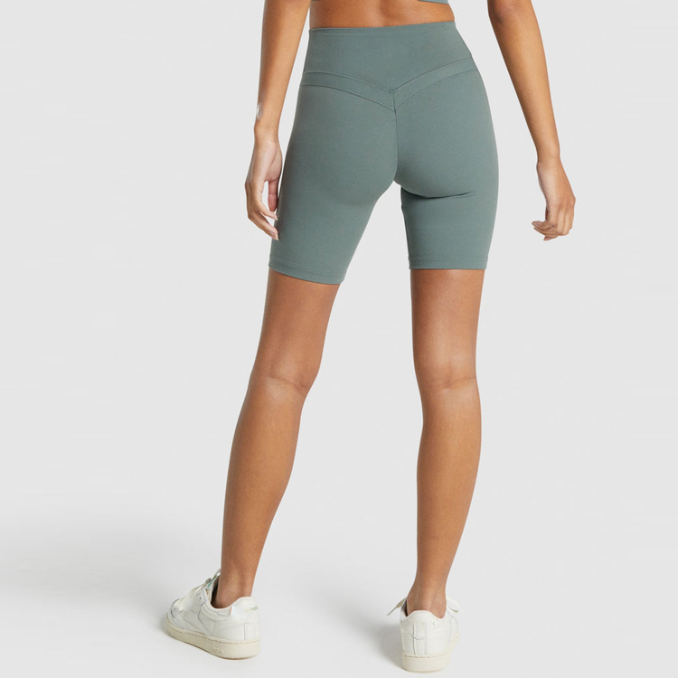 High Stretch Custom Logo No Front Seam High Waist Yoga Biker Shorts For Women detail pictures