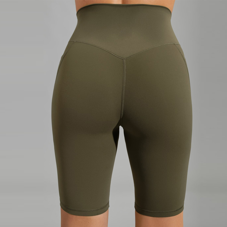 High Stretch Polyester No Front Seam Pocket Biker Yoga Shorts Custom Logo For Women detail pictures