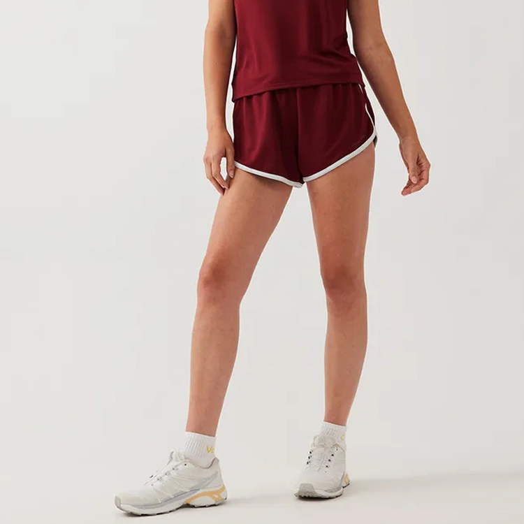 OEM Mesh Fabric Contract Piping Adjustable Waist Women Athletic Gym Running Shorts detail pictures