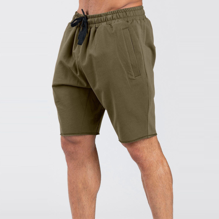 Active Cotton Polyester Drawstring Waist Cut Off Hem Gym Sweat Shorts For Men