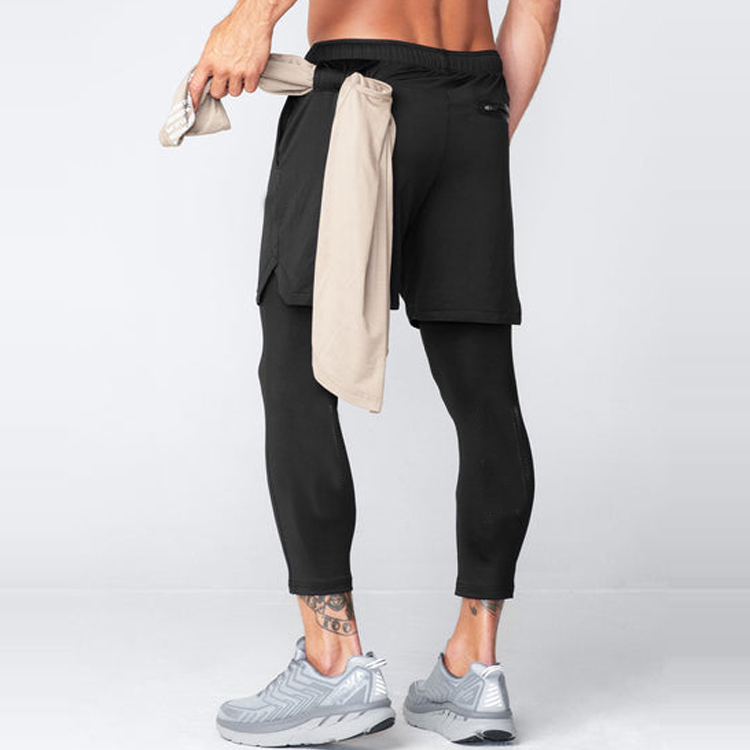 High Quality Quick Dry Drawstring Waist Custom Black 2 IN 1 Gym Shorts Leggings For Men detail pictures