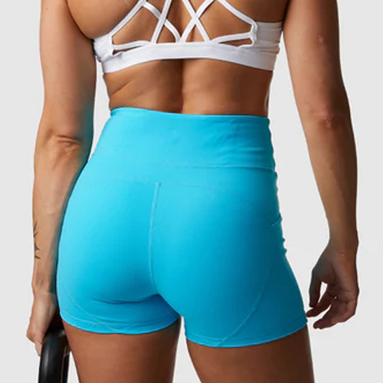 China Factory Custom High Waist Sports Booty Yoga Shorts With Pocket For Women detail pictures
