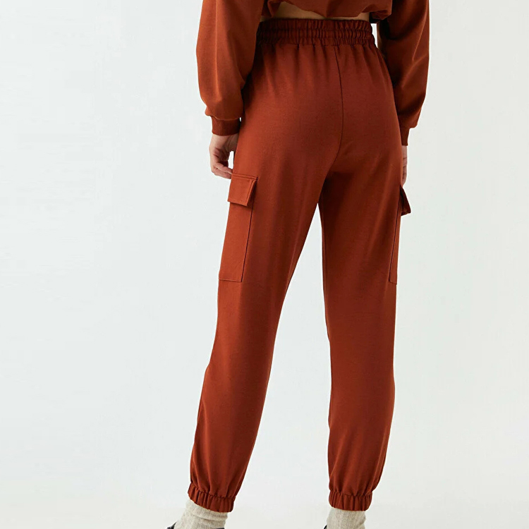 High Quality French Terry Cotton Drawstring Waist Cargo Pocket Sweatpants For Women