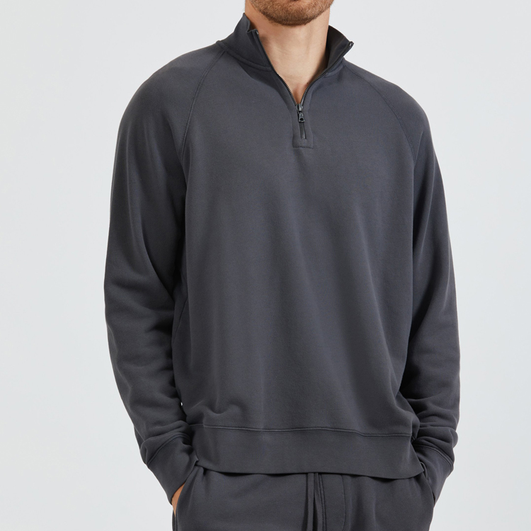 Wholesale Gym Athletic Wear Cotton Polyester Custom Logo Men Plain Quarter Zipper Pullover Sweatshirts