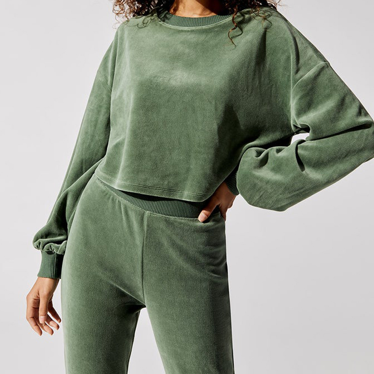 High Quality Custom Logo Plain Crewneck Velvet Crop Plain Sweatshirts For Women
