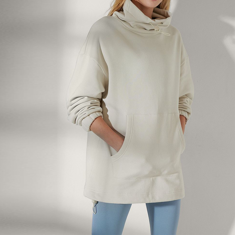 Custom High Quality Drawstring High Neck 100 % Cotton Women Plain Oversized Sweatshirts