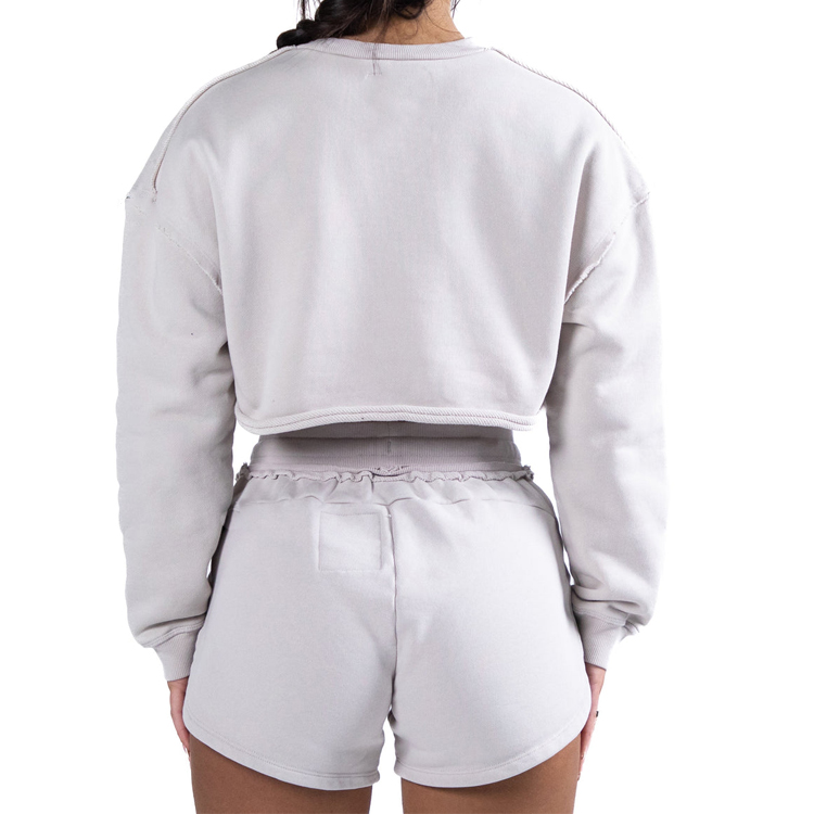 80% Cotton 20% Polyester Raw Edge Plain Crop Crew Neck Women Sweatshirts Custom Logo detail pictures