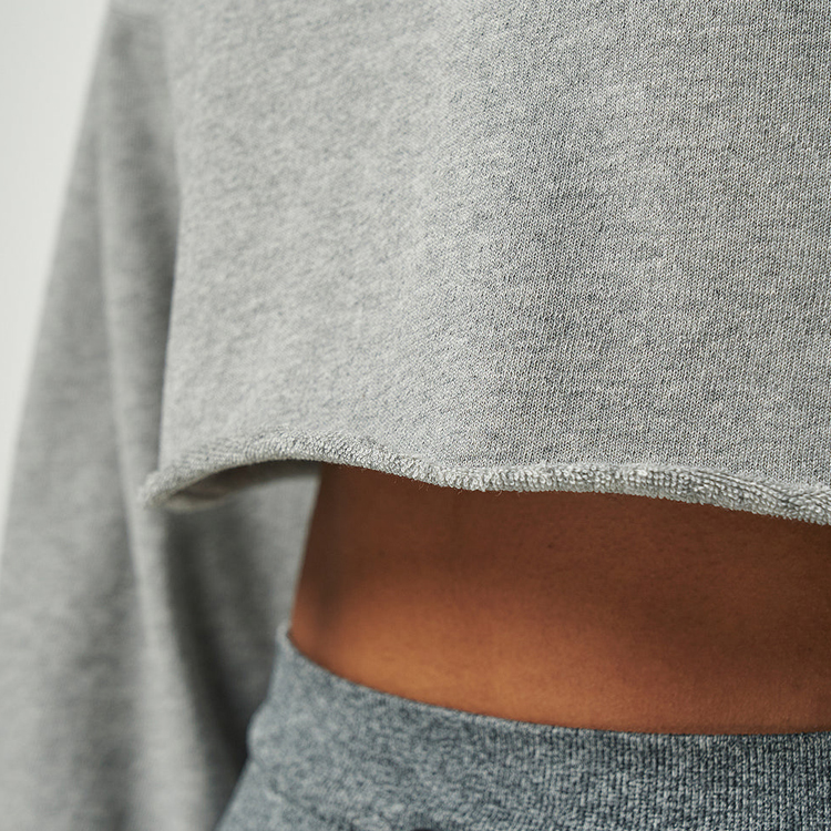 Drop Shoulder Raw Hem 100% Cotton Oversized Crop Plain Sweatshirts For Women detail pictures
