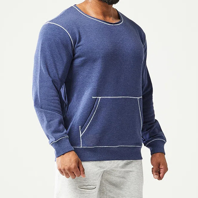 Wholesale Contrast Stitching Crew Neck Jumper Custom Men Plain Gym Sweatshirts detail pictures