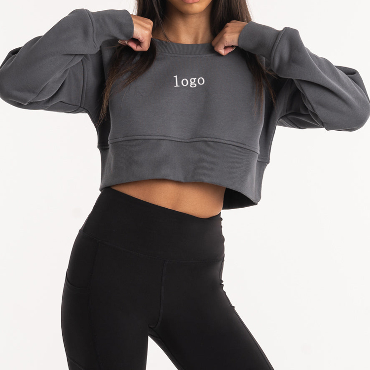 OEM Brand 50%Cotton 50%Polyester Women Crop Crewneck Sweatshirts Custom Logo detail pictures