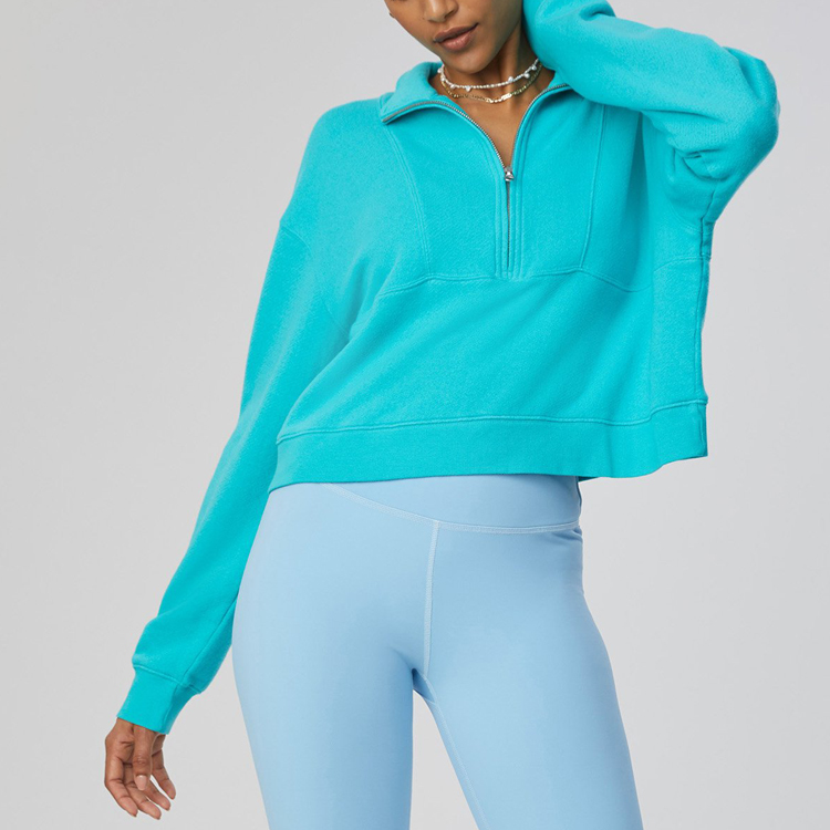 Custom Logo Cotton Polyester Wholesale Sportswear Women Blank 1/4 Zipper Crop Sweatshirts