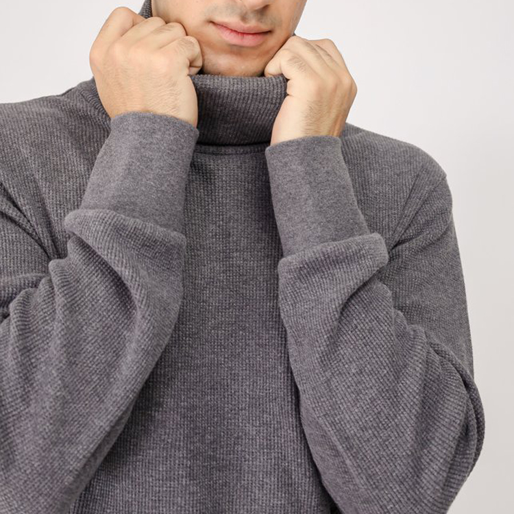 High Quality Custom Logo Men’s Waffle Turtleneck Plain Sweatshirts With Kangaroo Pocket detail pictures