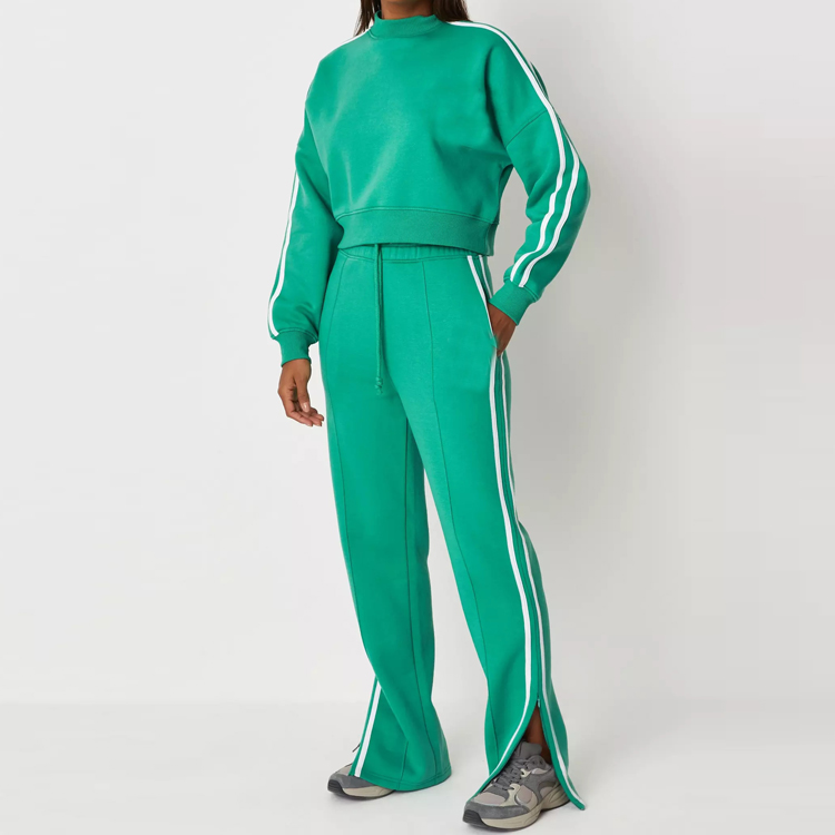 Fashion Trendy French Terry Cotton High Neck Sweatsuit Women Plain Sports Track Suit Sets