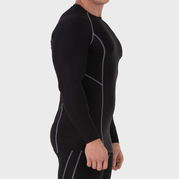 Anti-Pilling Contrast Stitching Men Plain Compression Gym Long Sleeve T Shirt Custom Printing detail pictures