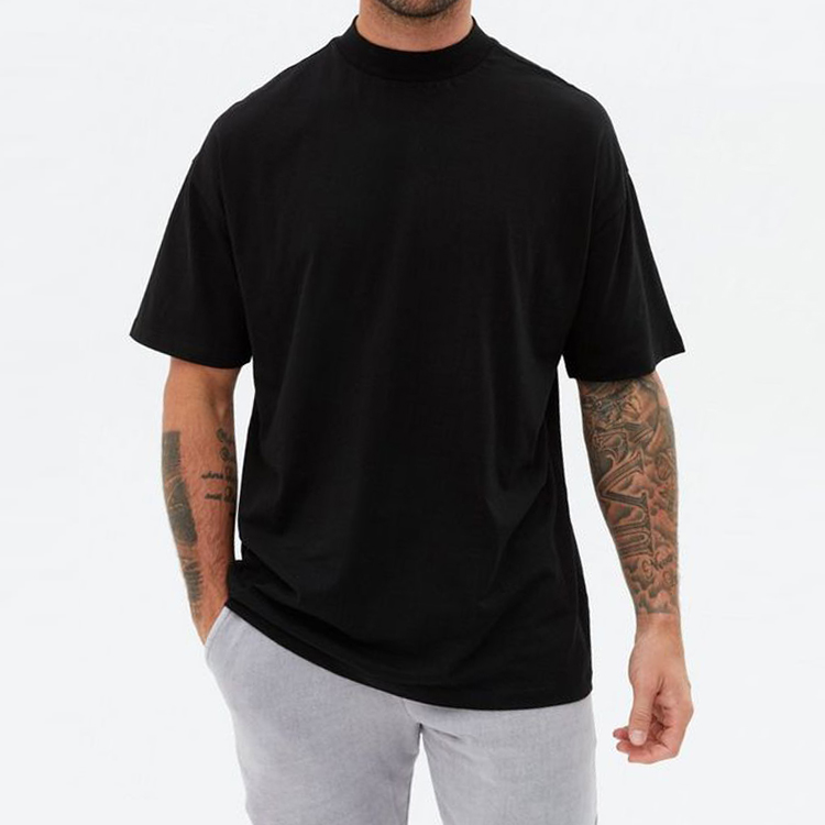 High Quality 95% cotton 5% spandex Mock Neck Men Plain Workout Blank Fitness T Shirt