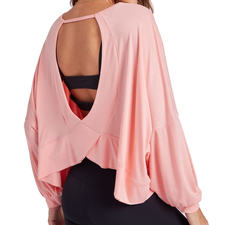 Factory Price Custom Cutout back Workout Loose Fit Long Sleeve Women Gym T Shirts detail pictures