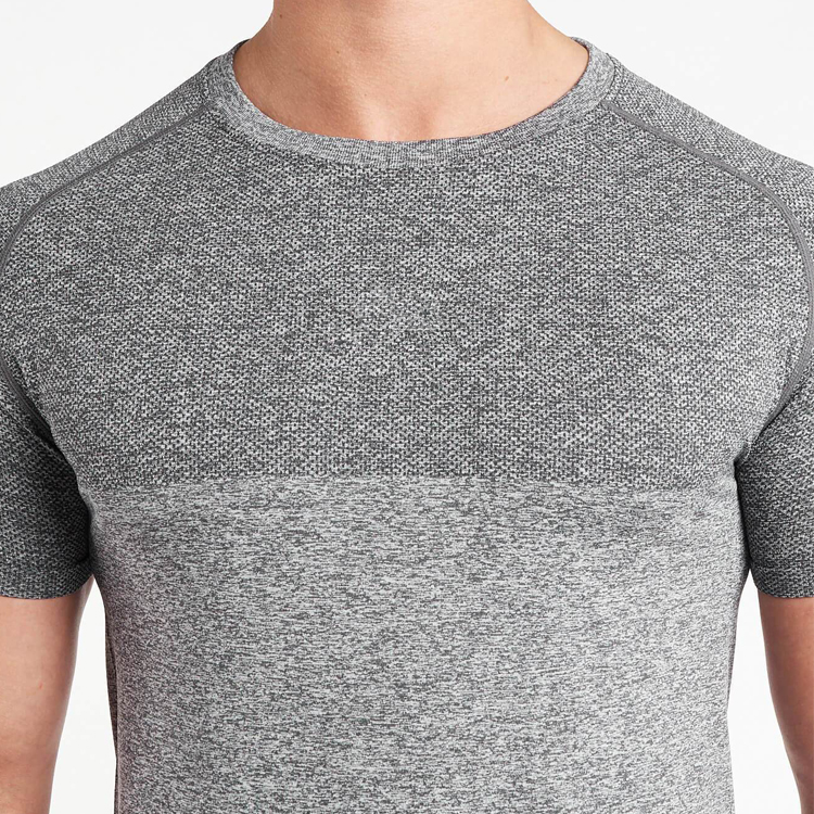 Wholesale Nylon Spandex Bodybuilding Slim Fit Gym Seamless T Shirts Custom Logo For Men detail pictures