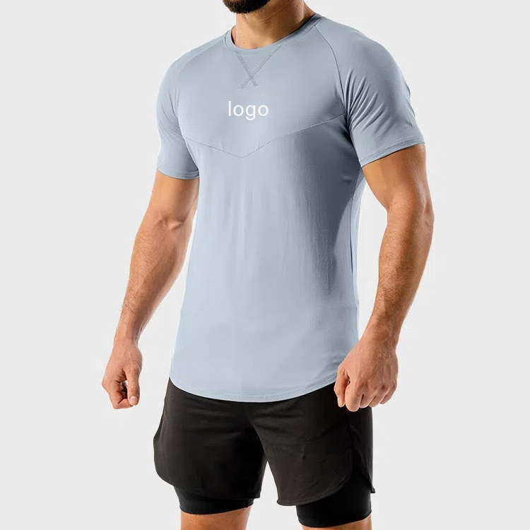 Wholesale Short Sleeve Mesh Panel Custom Printing Muscle Fit Sports Plain T Shirt For Men