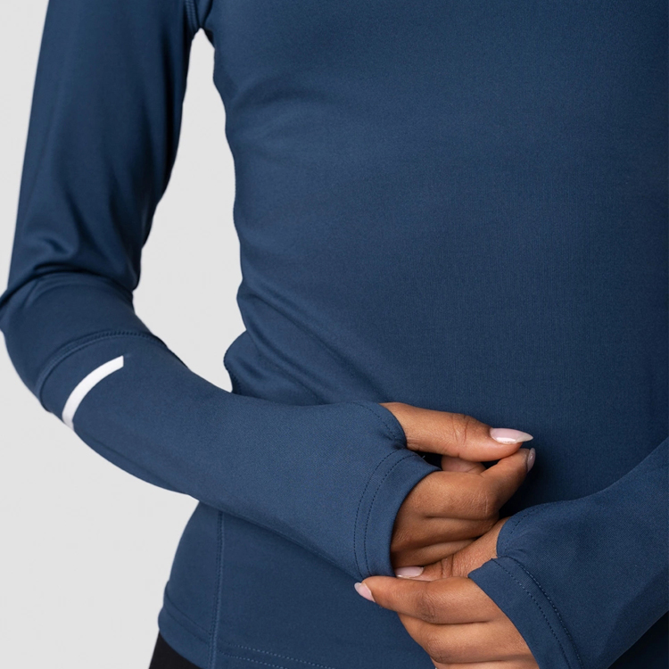 Wholesale Cool Dry Quarter Zip Polyester Long Sleeve Gym T Shirts For Women With Thumb Hole detail pictures