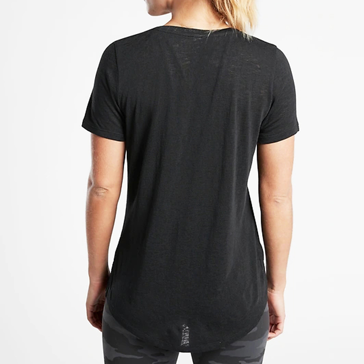 High Quality Workout Scoop Hem V Neck Plain Gym T Shirts Custom Printing For Women detail pictures