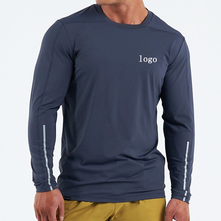 Custom High Quality Cool Dry Polyester Reflective Strip Men Long Sleeve Gym T Shirts