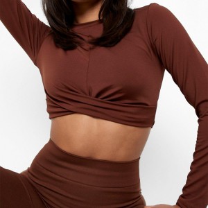 Low price for Down Vest -
 Custom Logo Printing Twist Front Active Long Sleeve Fitness Crop Top Gym T Shirts For Women – AIKA