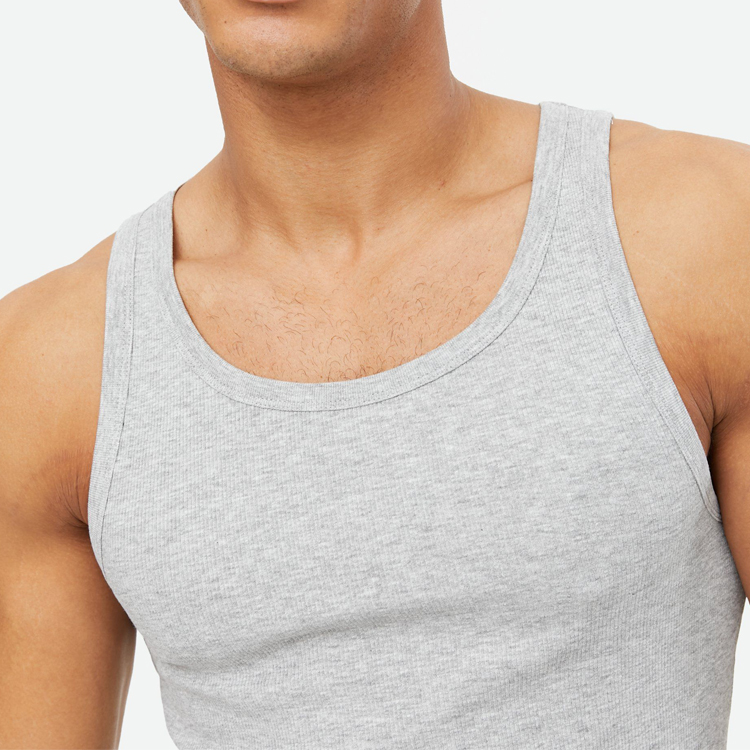 Wholesale Scoop Neckline Muscle Blank Workout Ribbed Tank Top Custom Printed For Men detail pictures