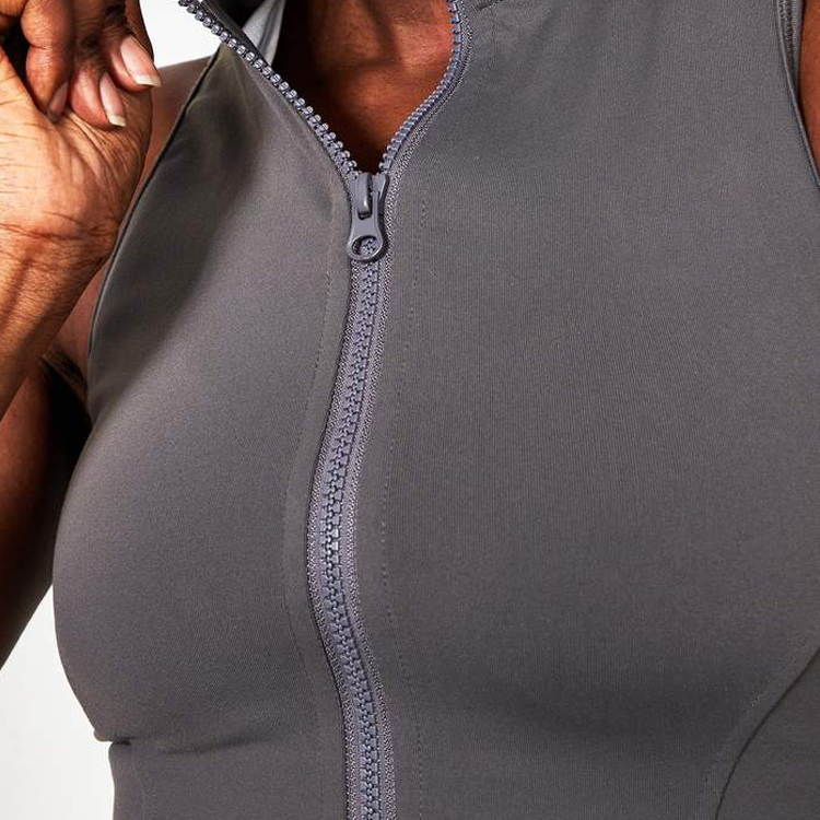 Best Sale Custom Logo Women Fitness Plain Full Zip Up Blank Gym Tank Tops detail pictures