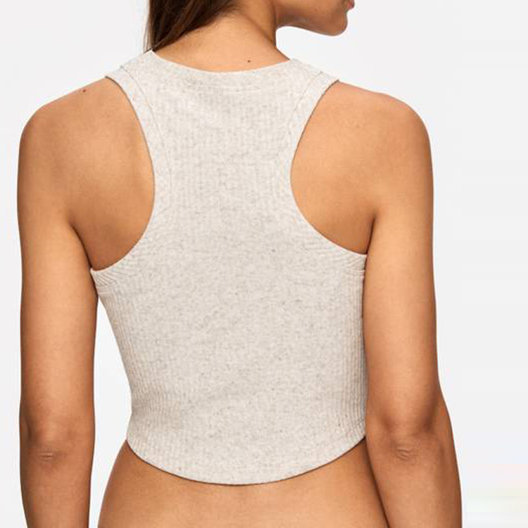OEM Wholesale High Stretch Customized Plain Crop Ribbed Gym Tank Top For Women detail pictures