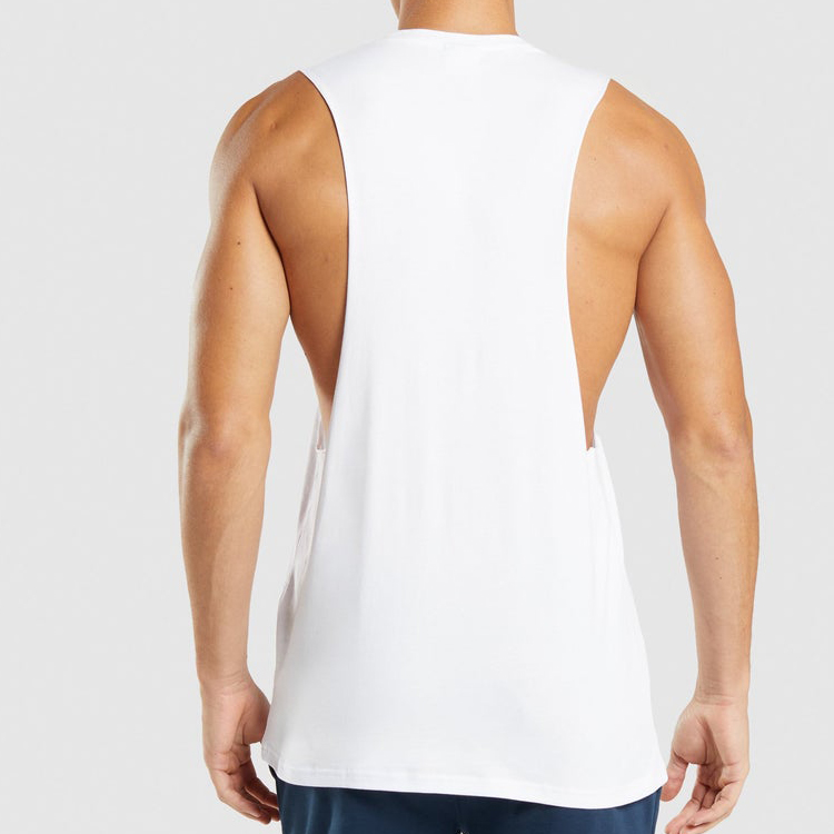 OEM Workout White Singlets Drop Armhole Custom Men Cotton Plain Gym Tank Tops detail pictures