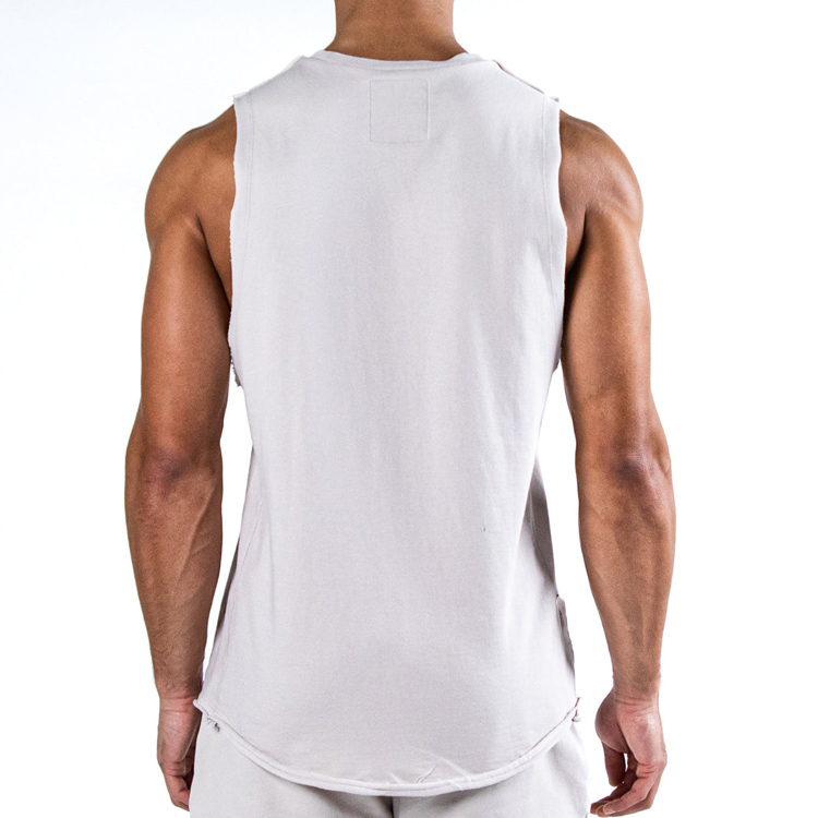 High Quality French Terry Cotton Cut Off Arm Hole Men Custom Blank Gym Workout Tanks Top detail pictures