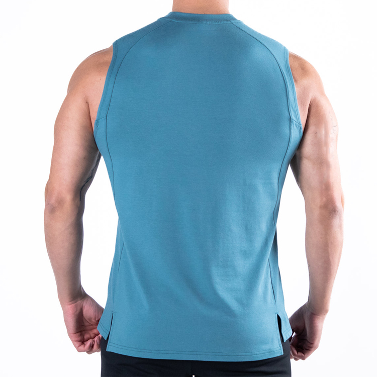 Wholesale Workout Blank Muscle Fit High Neck Cotton Gym Tank Tops Custom Logo For Men detail pictures