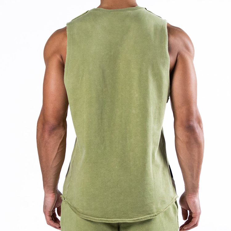 OEM High Quality French Terry Cotton Cut Off Men Custom Plain Fitness Workout Tank Tops detail pictures