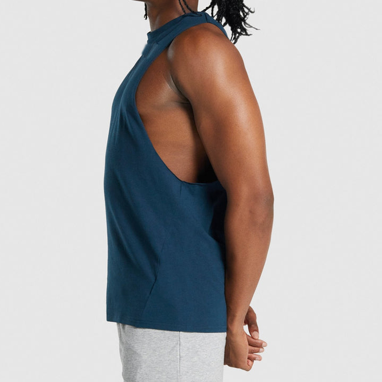 Wholesale High Quality Raw Deep Armhole Cotton Workout Gym Tank Tops For Men detail pictures