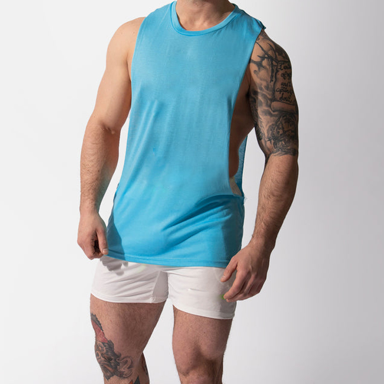 High Quality 95%Cotton 5%Spandex Deep Armhole Custom Plain Men Gym Tank Top detail pictures