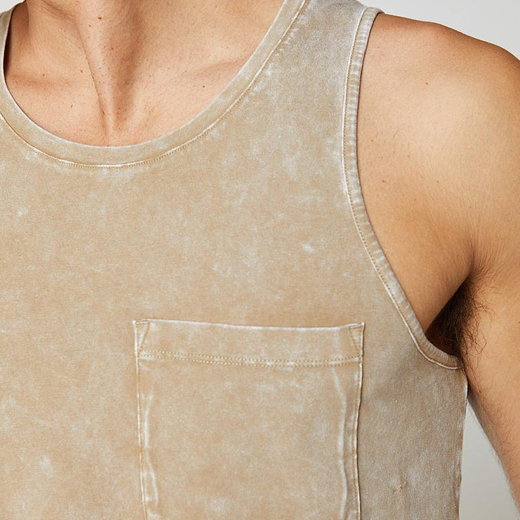 New Fashion Wholesale Washed Cotton Plain Unisex Fitness Workout Tank Top For Men detail pictures