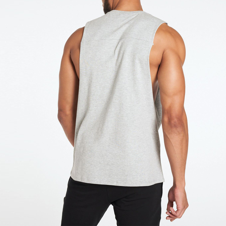 New Arrival Custom Printed Men Muscle Gym Workout Cut Off Cotton Tank Top detail pictures