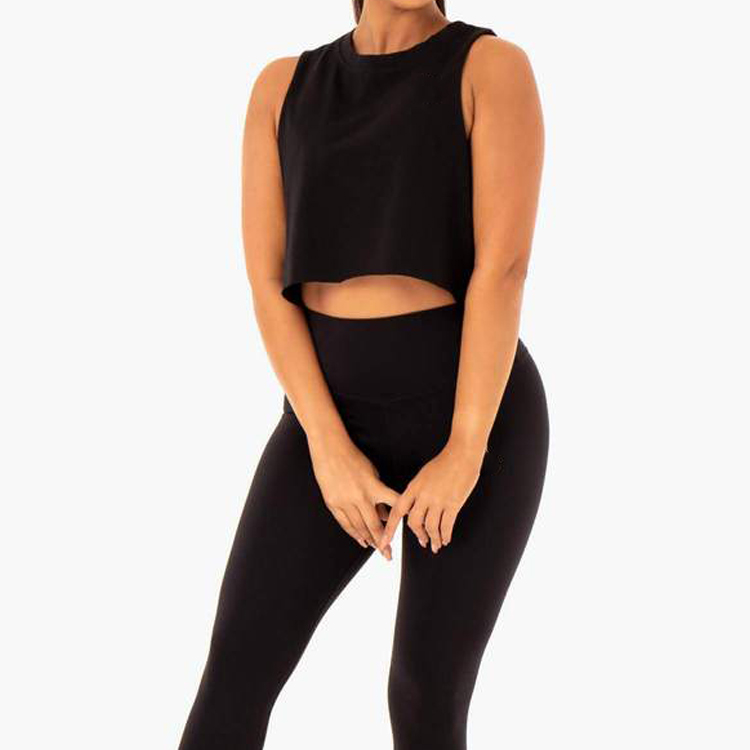 Wholesale Lightweight Workout Black Training High Quality Women Custom Printed Crop Gym Tank Top