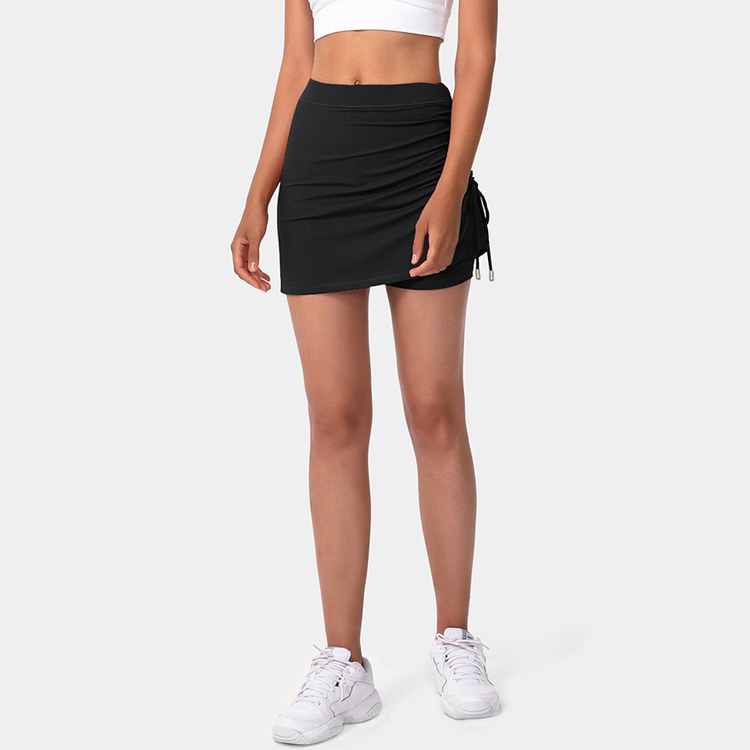Custom High Quality Polyester Women Golf Skort Side Drawstring Plain Tennis Skirts detail pictures