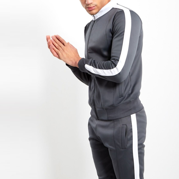 Wholesale High Quality Gym Contrast Custom Zip Up Men Sports Polyester Tracksuit Set detail pictures