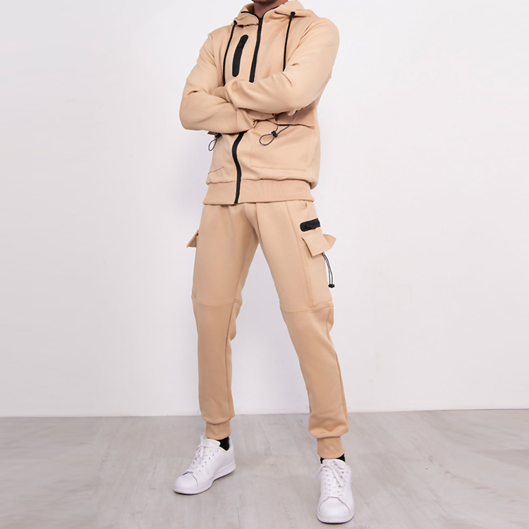 Best Selling Custom Utility Pocket Blank 2 Pieces Sweatsuit Full Zip Tracksuit For Men