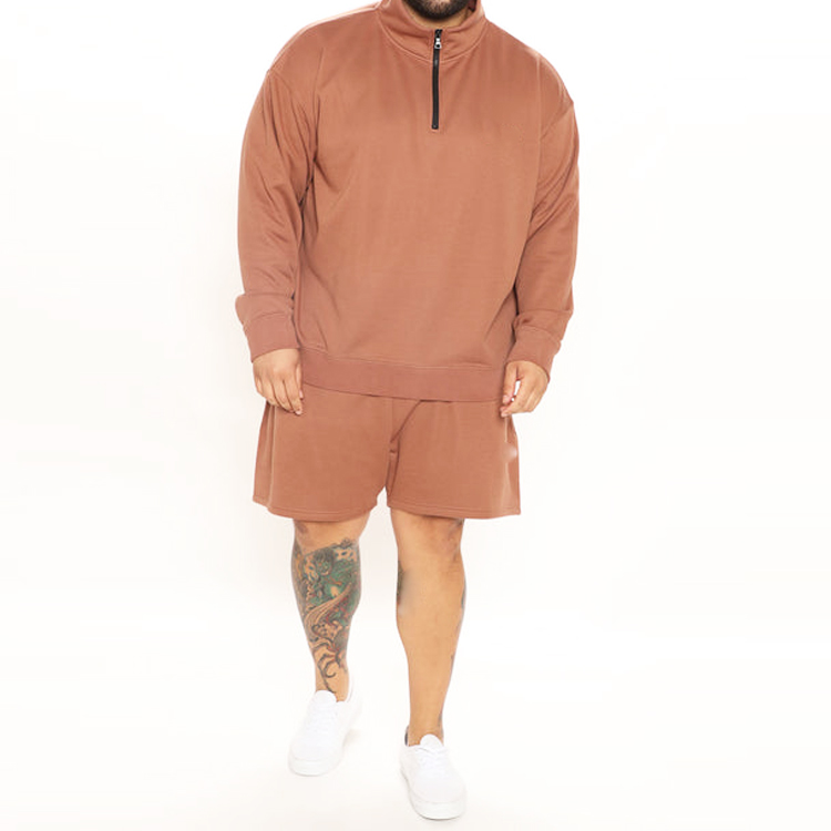 OEM Male Sport Jogger Set Custom Logo Quarter Zipper Sweatshirts Shorts Tracksuit Set