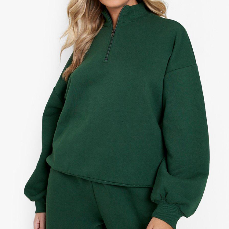 Custom Wholesale 100%Cotton Half Zip Sweatsuit Women Oversized Tracksuit Set detail pictures