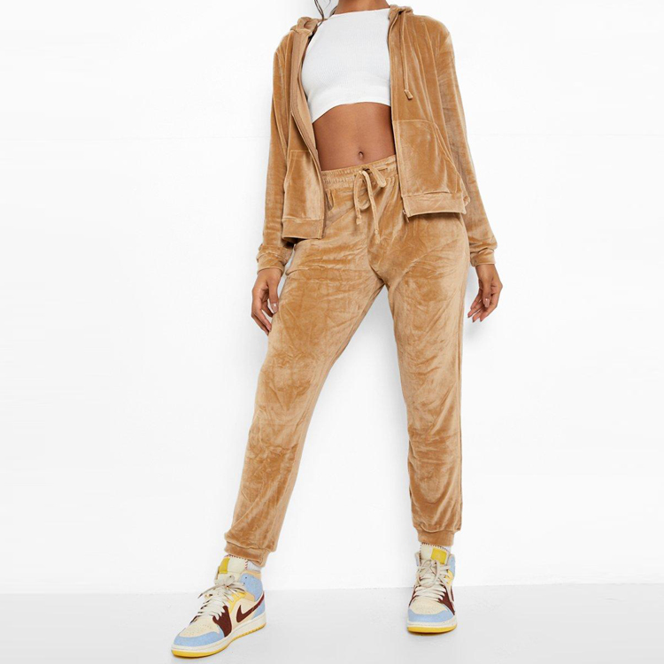 High Quality Custom Jogger Set Sports Fitness Full Zip Up Velour Tracksuit For Women
