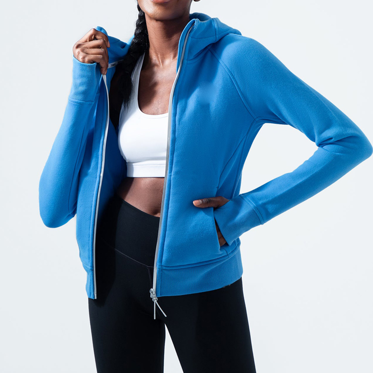 High Quality Custom Full Zip Slim Fit Cotton Gym Sports Women Hoodies With Thumb Hole detail pictures