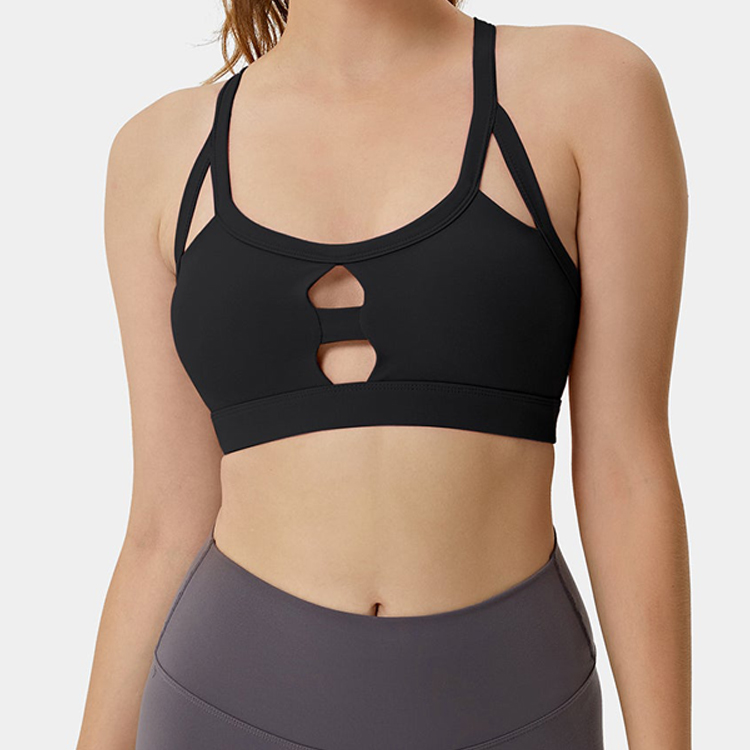 High Support Breathable Sexy Design Cut Out Back Cross Strap Women Custom Sports Bra