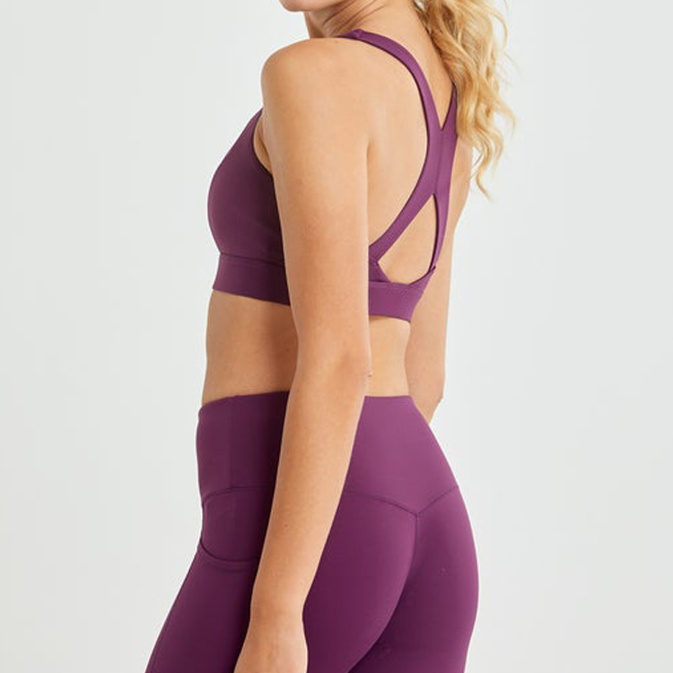 High Stretch V Neck Key Hole Back Custom Push Up Fitness Sports Bra For Women detail pictures