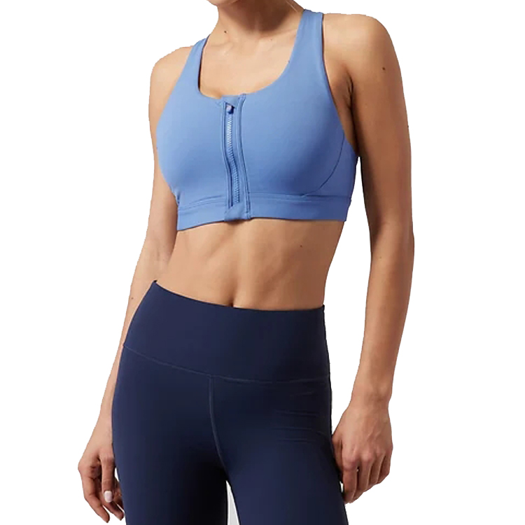Low MOQ High Stretch Back Key Hole Fitness Front Zip Up Ladies Sports Bra For Women detail pictures