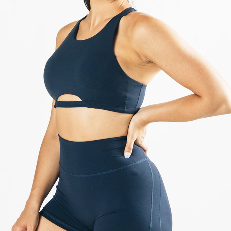 Sweat Wicking Sexy Key Hole Cut Out Racer Back Women High Support Sports Yoga Bra detail pictures